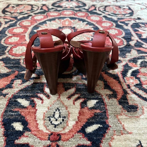 Burberry Red Leather Open Toe Ankle Strap Wedge Sandals main image 5